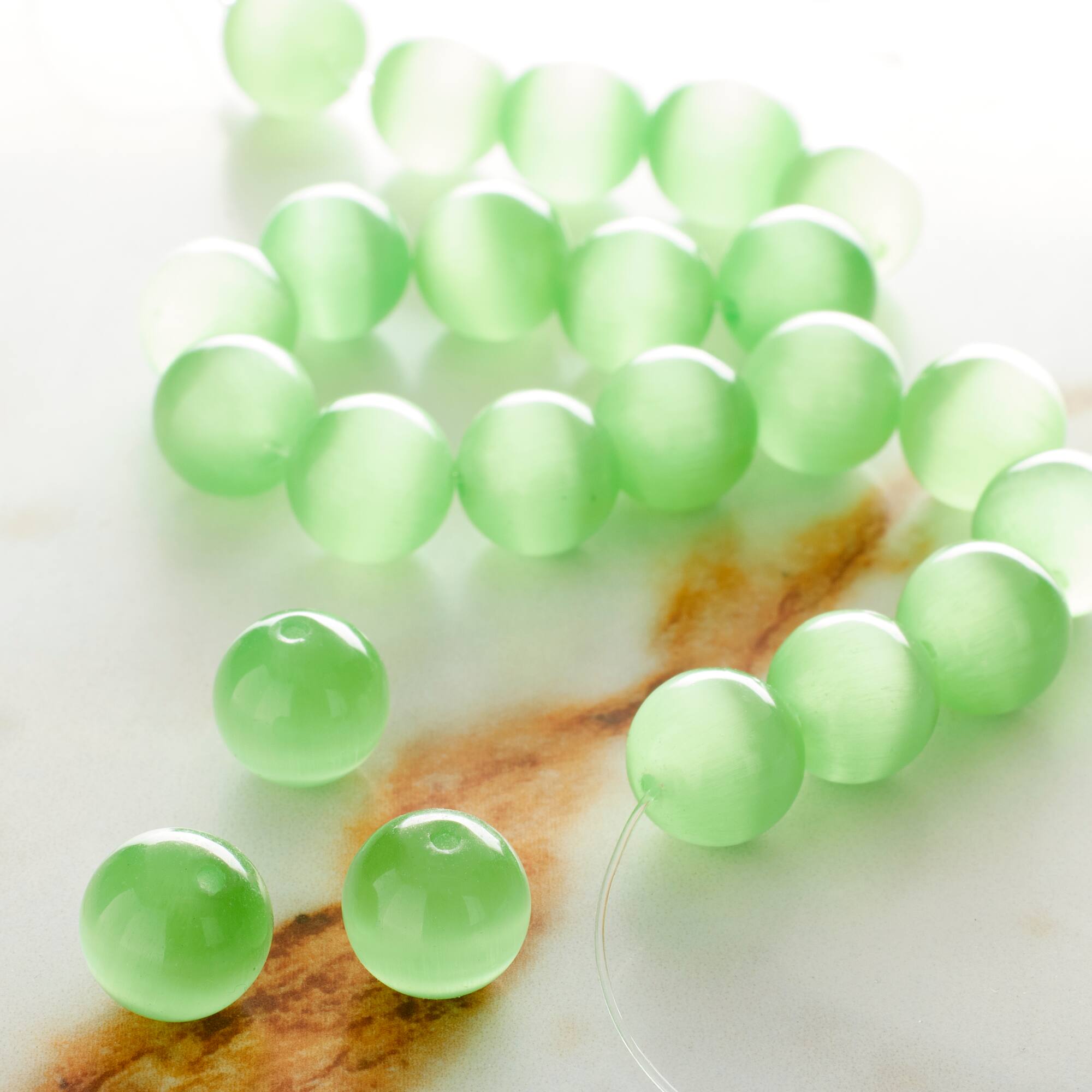 Peridot Cat's Eye Glass Round Beads, 10mm by Bead Landing™